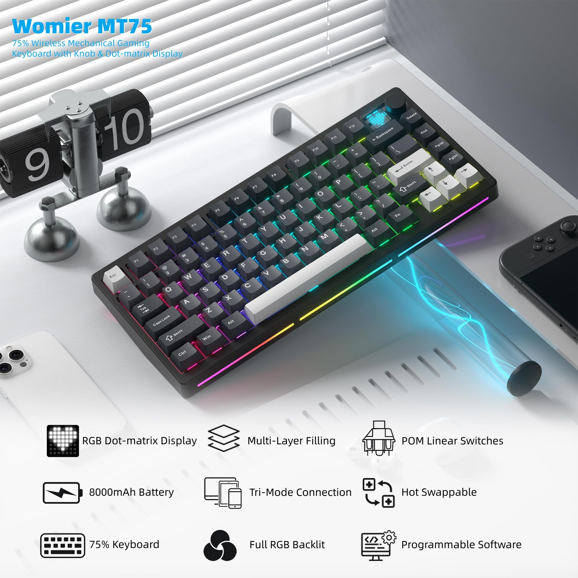 Womier MT75 Wireless Mechanica - Gaming Keyboard Thocky recension och pris